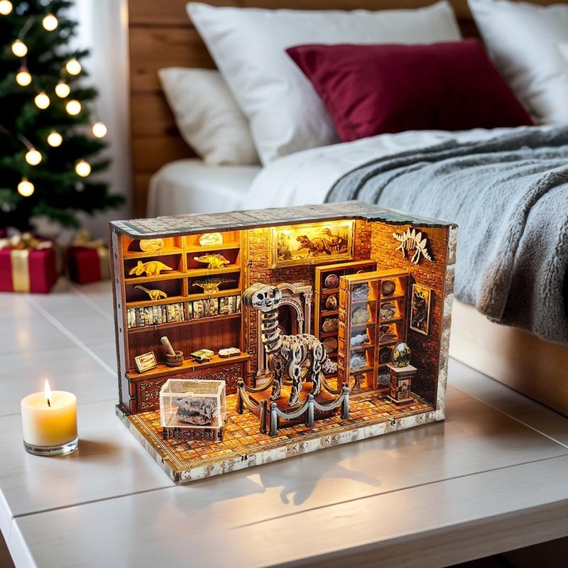 DIY Miniature Dinosaur Puzzle Kit, 3D Wooden Puzzles for Adults, DIY Miniature Dollhouse Booknook Kits for Adults and Teens, Prehistoric World Diorama, Built-in LED Model Kit Hobby Gifts - Image 3